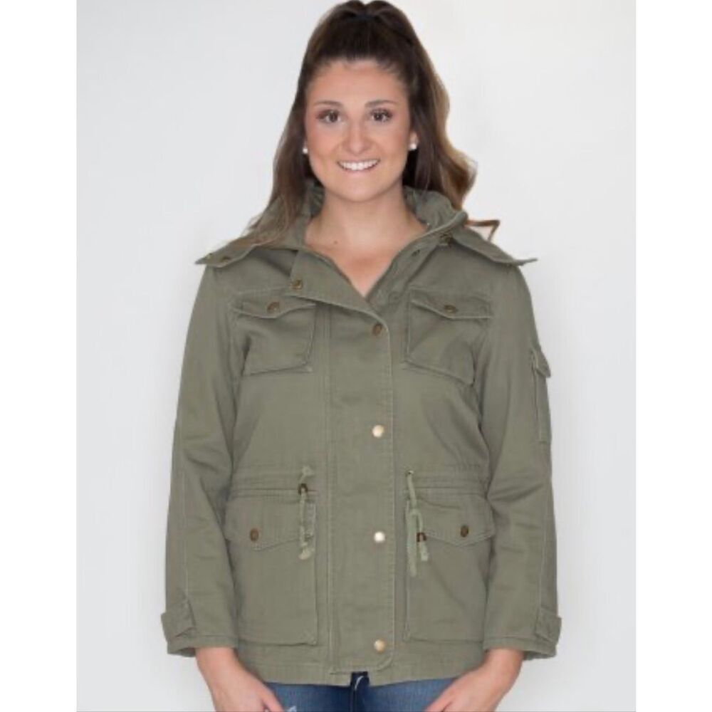 Cielo Basic Outwear Olive Green Anorak Parka Hooded Utility Jacket Large Nwt